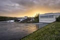 Sunset over Hydro electric powerplant