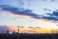 Sunset over industrial city orange light factory Royalty Free Stock Photo