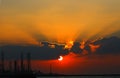 Sunset over industrial seaport Royalty Free Stock Photo