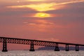 Sunset over the Interstate bridge on the Columbia River Royalty Free Stock Photo