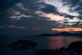 Sunset over the island of Sveti Stefan in the Bay of Kotor Royalty Free Stock Photo