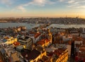 Sunset over the Istanbul landscape. Galata Bridge.