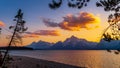 Sunset over Jackson lake and the Grand Tetons Royalty Free Stock Photo