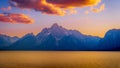 Sunset over Jackson lake and the Grand Tetons Royalty Free Stock Photo