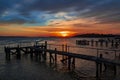 Sunset over the jetty at Sandbanks in Dorset