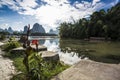 Bamboo raft on Li river Guilin Xingping Town, Fishing Village, Guangxi Royalty Free Stock Photo