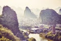 Sunset over Karst mountains formations in Guilin, China. Royalty Free Stock Photo