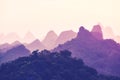 Sunset over Karst mountains formations in Guilin, China. Royalty Free Stock Photo