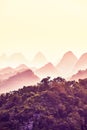 Sunset over Karst mountains in Guilin, China. Royalty Free Stock Photo