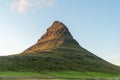 Sunset over the Kirkjufellsfoss Waterfall with Kirkjufell Mountain Royalty Free Stock Photo