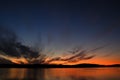 Sunset over the Kola Bay overlooking the mountains. Murmansk is located on the rocky eastern coast of the Kola Bay of