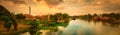 Sunset over Kwai river, Kanchanaburi, Thailand. Panorama Royalty Free Stock Photo