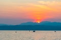 Sunset over lago di garda from Sirmione town in Italy Royalty Free Stock Photo