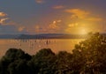 Sunset over Lake Balaton in Hungary with sailing boats on a summer afternoon Royalty Free Stock Photo