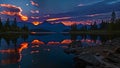 Sunset over a lake in Banff National Park, Alberta, Canada, AI Generated