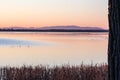 Sunset over Lake Champlain with Adirondack Mountains in the back Royalty Free Stock Photo