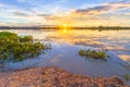 Sunset over lake at countryside Royalty Free Stock Photo
