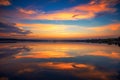 Sunset Over the lake and golden reflection in the water, HDR Image Royalty Free Stock Photo