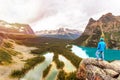 Hiker on Top of Opabin Prospect at Lake O`Hara in Canadian Rockies Royalty Free Stock Photo