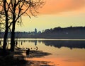 Sunset over the lake. Russia. Royalty Free Stock Photo