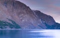 Sunset over Lake Sandvinvatnet from a campground in the town of Odda Royalty Free Stock Photo