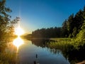 Sunset over the lake Seliger.beautiful scenery. Royalty Free Stock Photo