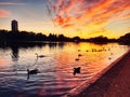 Sunset over lake Serpentine in Hyde Park London Royalty Free Stock Photo