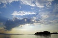 Sunset over the lake. Warm summer quiet evening. Landscape. Horizontal shot