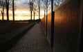 Sunset over Langemark WW1 German Military cemetery, Belgium. Royalty Free Stock Photo