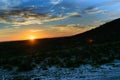 Sunset over large oil and gas shale field in Texas Royalty Free Stock Photo