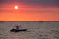 Sunset over Madagascar Nosy be beach with boat silhouette Royalty Free Stock Photo