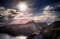 Sunset over Maderia island landscape, Ponta de sao Lourenco. It is a wonderful view of the sea cliffs, Portugal. It is a natural