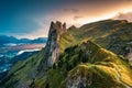 Sunset over majestic rocky mountain ridge of Saxer Lucke, Swiss Alps in autumn at Switzerland Royalty Free Stock Photo