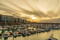 Sunset over marina, Saint Helier, bailiwick of Jersey, Channel Islands Royalty Free Stock Photo