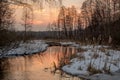 Sunset over the marsh Shchukino Royalty Free Stock Photo