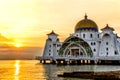 Sunset over Masjid selat Mosque in Malacca Malaysia Royalty Free Stock Photo