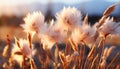 Sunset over meadow, yellow grass, nature beauty in rural scene generated by AI Royalty Free Stock Photo