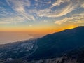 Sunset over Mediterranean sea and Fuengirola from Calamorro peak Royalty Free Stock Photo