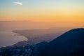 Sunset over Mediterranean sea and Fuengirola from Calamorro peak Royalty Free Stock Photo