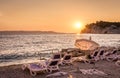 Sunset over Mediterranean sea in Makarska, Croatia