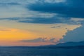 Sunset over Mediterranean Sea Nice Bay and Alpes coast offshore Saint-Jean-Cap-Ferrat resort town on Cap Ferrat cape in France Royalty Free Stock Photo