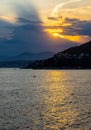 Sunset over Mediterranean Sea Nice Bay and Alpes offshore Saint-Jean-Cap-Ferrat resort town on Cap Ferrat cape in France Royalty Free Stock Photo