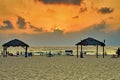 Sunset over the Mediterranean Sea, seashore with a beach. Summer evening Royalty Free Stock Photo