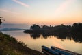 Sunset over the Mekong in Laos Royalty Free Stock Photo