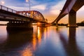 After sunset over metal bridge cross over Bangkok river