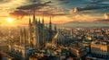 Sunset over milan cathedral and cityscape Royalty Free Stock Photo