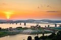 Sunset over the Mississippi River Royalty Free Stock Photo