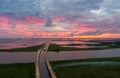 Sunset over Mobile Bay Bridge in July Royalty Free Stock Photo