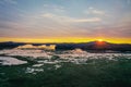 Sunset over Moody Tupper Lake NY Adirondacks in early fall aerial Royalty Free Stock Photo