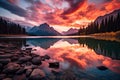 Sunset over Moraine Lake in Banff National Park, Alberta, Canada, AI Generated